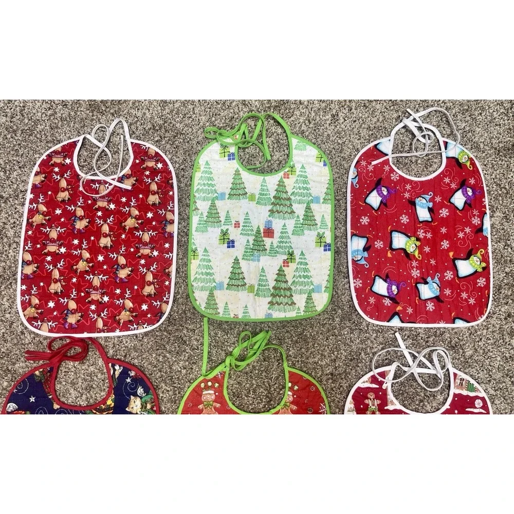 Lot Of 6 Quilted‎ Handmade Christmas Shirt protector Bib Large Size 12